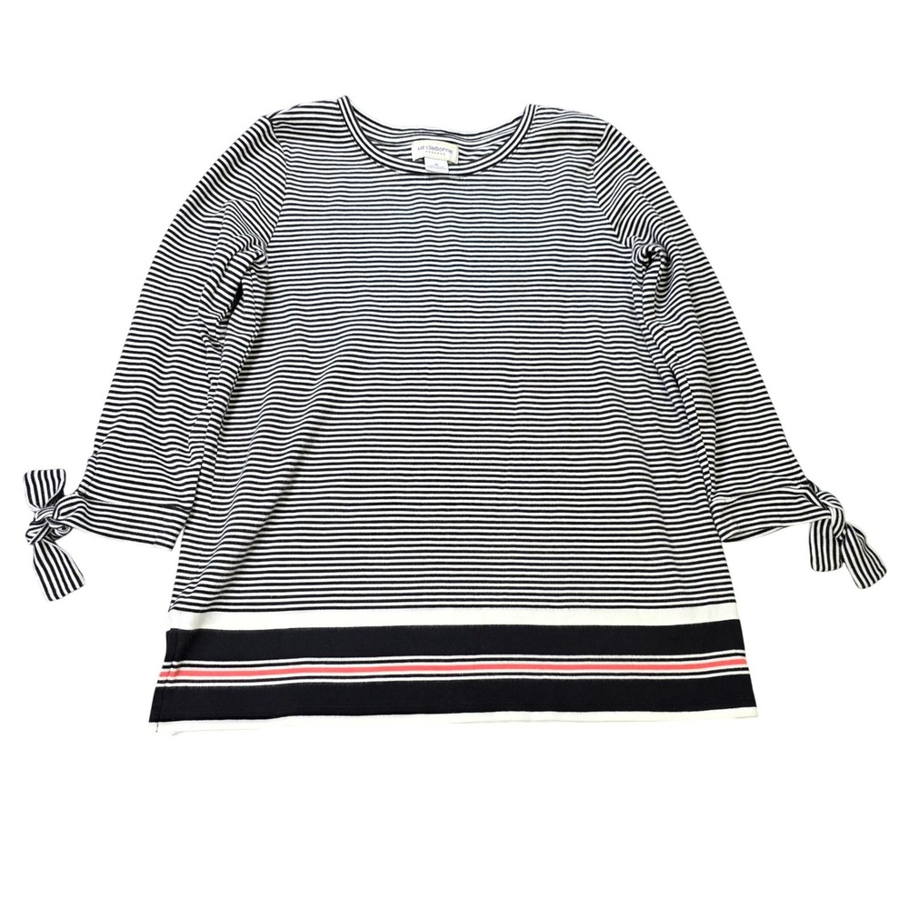 Liz Claiborne Weekend 3/4 Sleeve Blouse‎ Women's Size M  Black White Striped